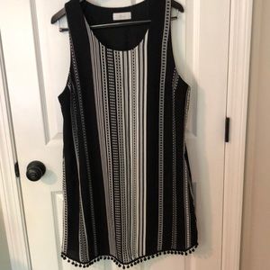 Striped Shift Dress with Pom-Pom edges